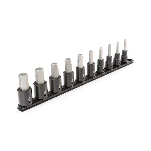 1/2 Inch Drive Hex Impact Bit Socket Set with Rail, 10-Piece (1/4-3/4 in.)